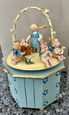 STEINBACH Music Box Angels Cradle THORENS Germany Vintage *works needs repair
