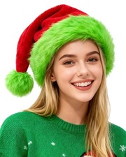 Lime Green Santa Hat for Adults Classic Red Green Furry Santa Hat Unisex Velv...