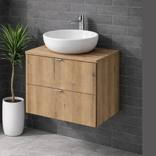 Bathroom Vanity Unit Basin Sink 600mm Cabinet Slim Narrow Wall Drawer Oak Nova