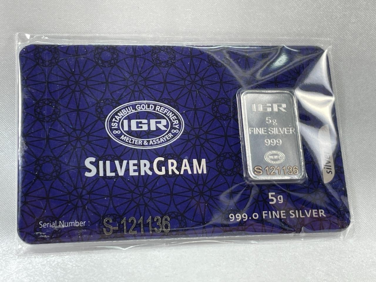 IGR Silver Ingot, 5 grams, .999 Fine Silver, Carded COA 