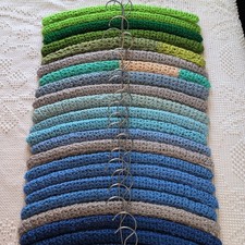 VTG Crochet Handmade Yarn Clothes Hangers 24 Blue Green Grey Cottage Kitch MCM
