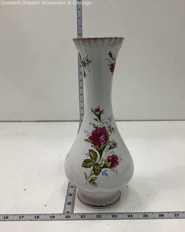 Polish White Porcelain Vase w/Floral and Gold Accents