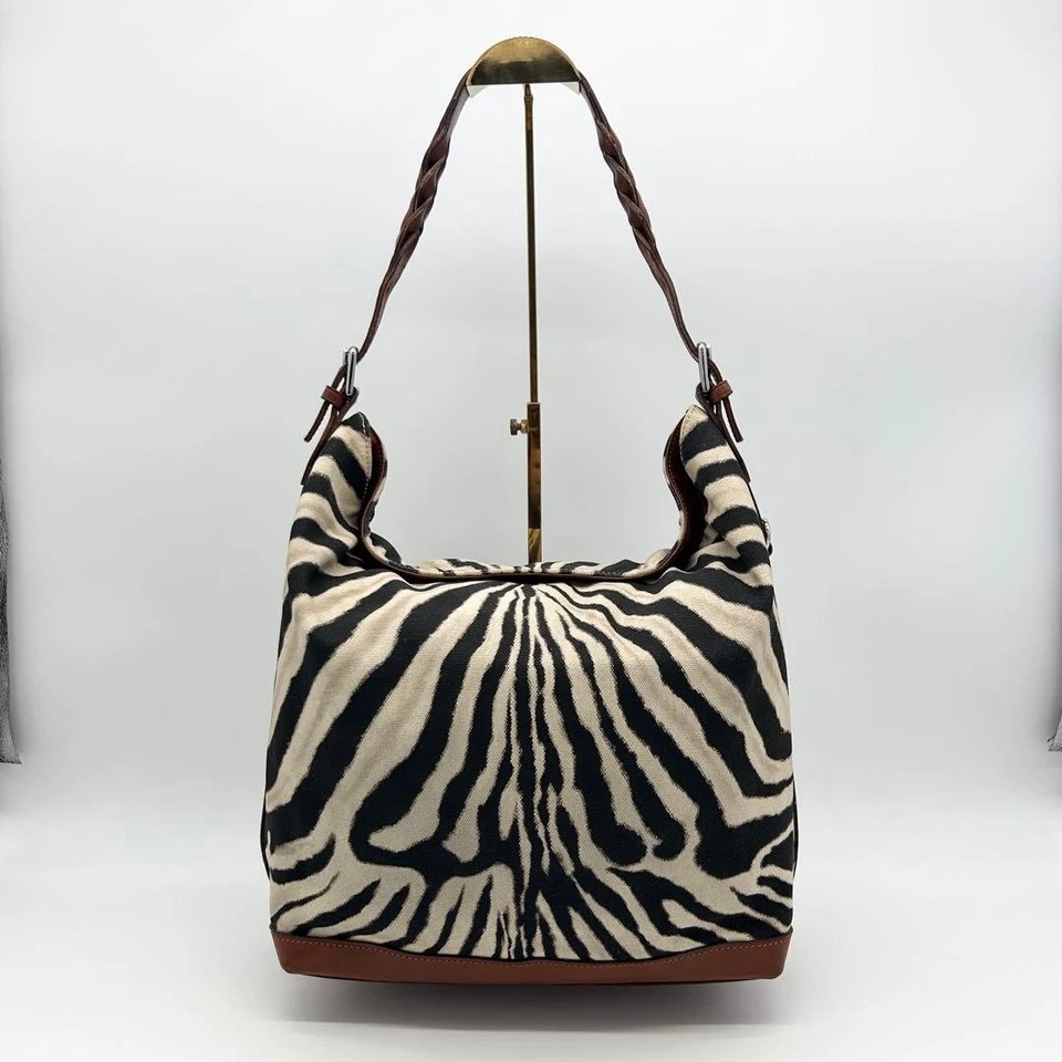 Bolso de Hombro Ralph Lauren Estampado de Cebra Hobo Cuero Unisex De Colección SK1917 Foto 2 de 4