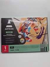ARTEZA Paint by Numbers Kit, 12x16 Inches, 21 Pieces, Tiger Canvas Painting Kit