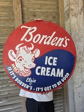 HUGE VINTAGE BORDEN'S ICE CREAM PORCELAIN SIGN  30" ELSIE