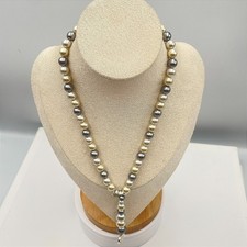 Vintage 90s Silver Tone Pearl Beaded Heart Pendant Necklace Women's Jewelry