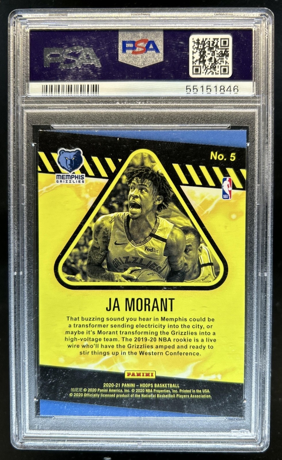 2020-21 Panini Hoops Ja Morant High Voltage #5 Grizzlies PSA 10 GEM MINT view 2