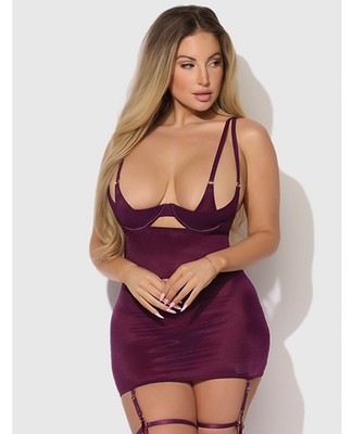 Plus Size Chemise Dress Plus Size Sheer Yasmine Shimmer Mesh O-Ring Burgundy