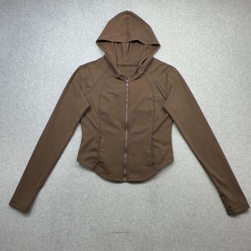 Alo Yoga Jacket Womens XS Brown Track Hooded Full Zip Performance Thumbholes