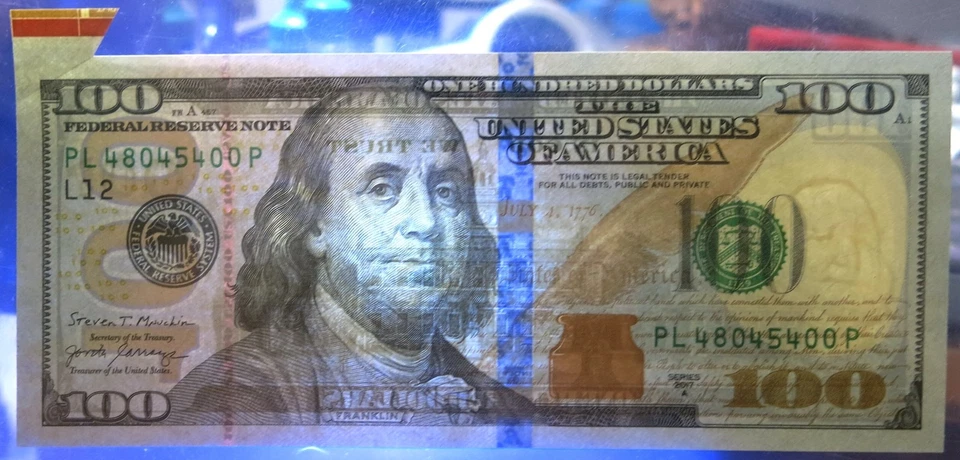 Cutting Error $100 2017A with Selvage, Federal Reserve Note. UNC - Image 4 of 4