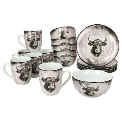 Toro 18tlg Frühstücksset Porzellan Becher Teller Müslischalen Kuhmotiv