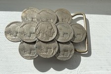 Vintage Buffalo Nickel Indian Head Belt Buckle w/ 10 Nickels  1 Indian Head