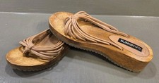 Vintage Candie's 1970s Wooden Multi Strap Wedge Sandals Size 7