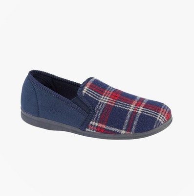 Sleepers JIM Herren Stoff Slipper Memory Foam Navy Voll Hausschuhe