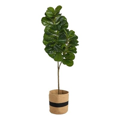 Nearly Natural 5.5ft Fiddle Leaf Fig Artificial Tree in Natural Cotton Planter