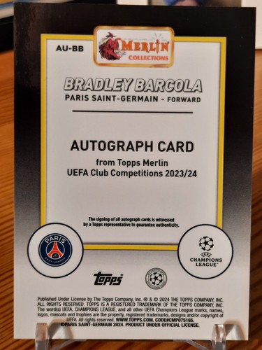 Bradley Barcola 2024 Topps Merlin Silver Auto RC #AU-BB Paris Saint Germain - Imagen 5 de 5