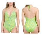 Trina Turk Tropical Trellis Aqua Chartreuse One-Piece Swimsuit 8 Nwt Msrp $184