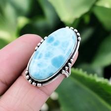 Natural Top Quality Larimar Ring 925 Sterling Silver Ring Handmade Silver Ring