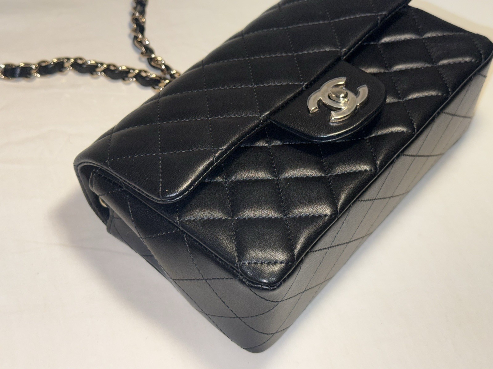 RARE CHANEL MINI FLAP BLACK LAMBSKIN CGHW FULL SET image 6