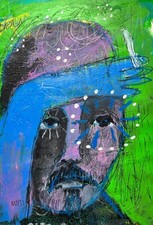 Original ausdrucksstarke Mischtechnik Malerei Zeichnung - Outsider Art - A4 auf Papier