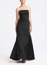 David s Bridal 10 Dress Black Satin Strapless Formal Gown Embellished Ruched NWT