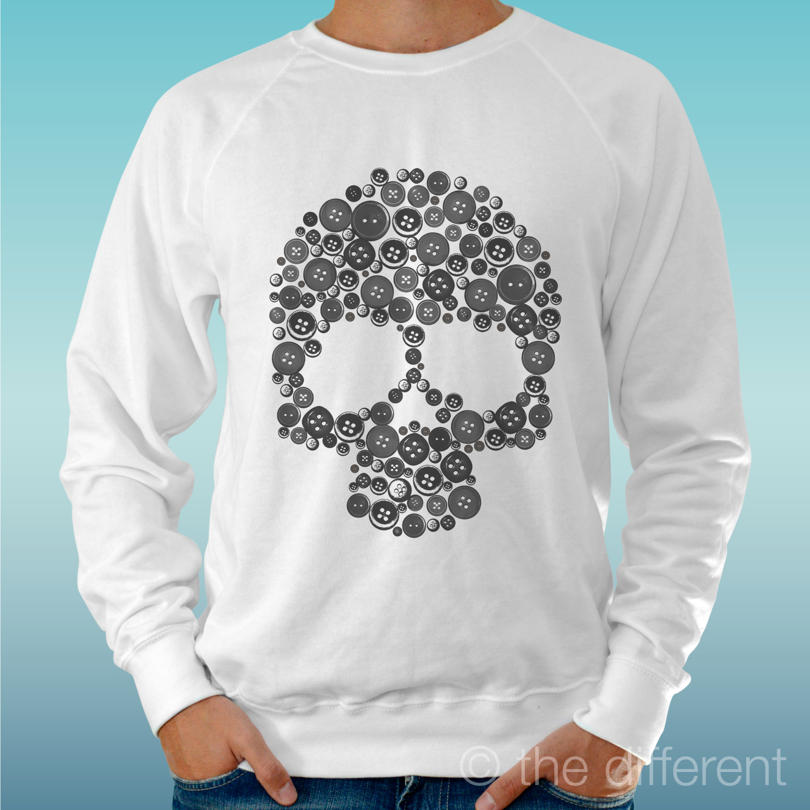 Felpa Hombre Luz Suéter Blanco "Cráneo Botón "Road Slave To The Rhythm Happiness