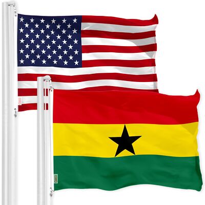 G128 Combo Pack: American USA Flag & Ghana Flag 3x5 Ft, Both Printed 150D Poly