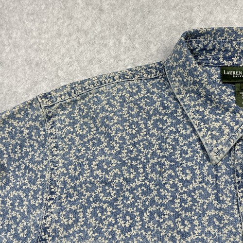 Lauren Ralph Lauren Top 16 Blue Floral Denim Snap Ranch Casual Chic Western - Picture 14 of 16