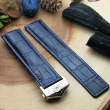Bracelet De Montre Cuir Compatible Breitling Fermoir Papillon Noir - Taille 22/20 Mm - Neuf Sans étiquette