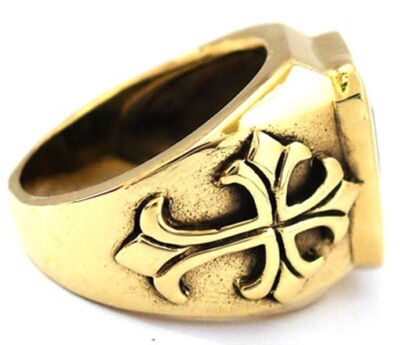 BLACK GOTHIC CROSS GOLD BRASS BISHOP RING