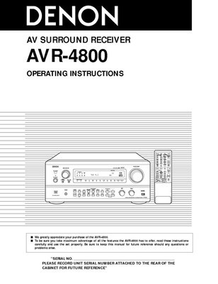 Denon AVR-4800 AV Receiver Owners Manual