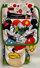 Disney Mickey Minnie Mouse Towel Oven Mitt Potholder Set Green Rainbow Mountains