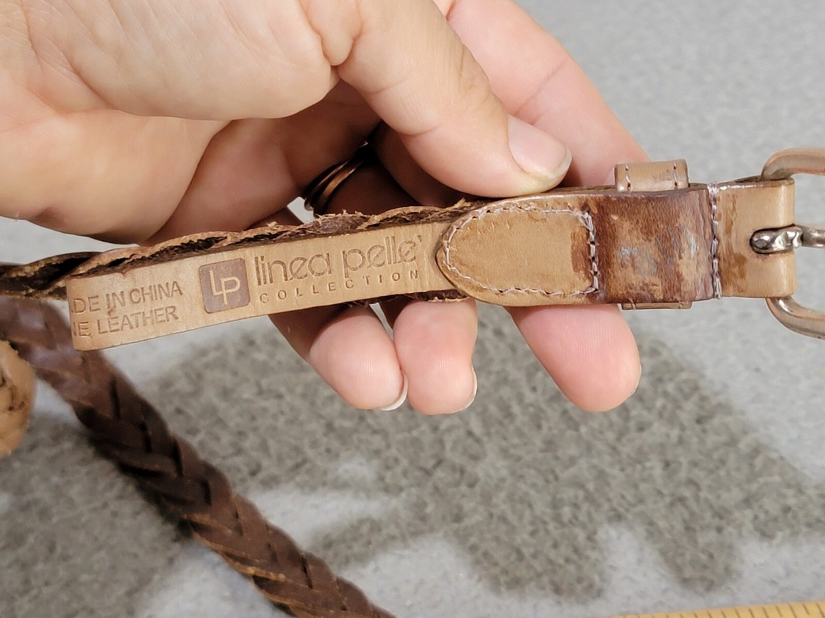 Linea Pelle Vintage Collection Brown Leather & Beige Stretch Belt Women\'s S/M Linea Pelle Stretch Belts for Women | Mercari main image 2