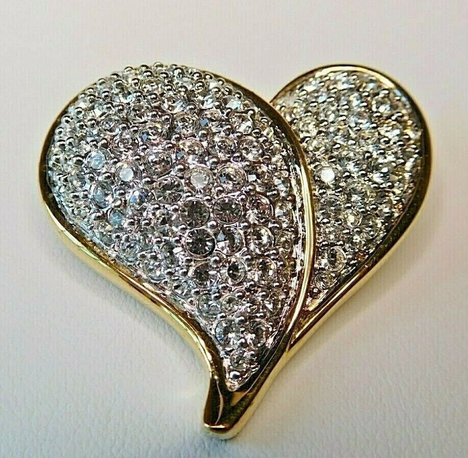 Broche corazón hinchado Swarovski enchapado en oro Foto 2 de 3