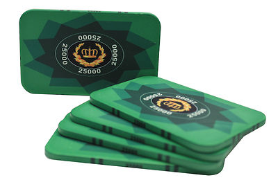  5 pcs LAUREL CROWN CERAMIC RECTANGULAR PLAQUES POKER CHIPS $25000