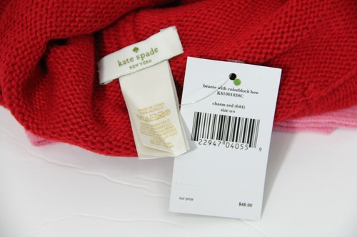 Kate Spade Beanie New Women Knit Winter Hat Bow warm holiday gift red - Picture 7 of 10