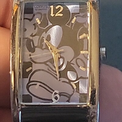 Disney Mickey Mouse Silver and Black Rectangular Watch Disney MK1007 Rectangular Accutime Mickey Mouse Mens Black  main image 3