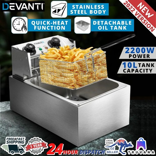 Devanti Commercial Electric Deep Fryer 10L Basket Chip Cooker Stainless