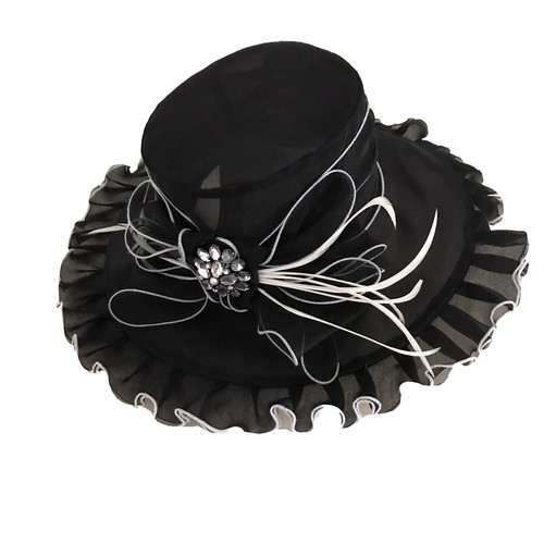 Vintage Black raffia semi Bowler hat‎ Raffia Bowler Hat S 6 3/4 Vintage 60s Black White Brown  main image 2