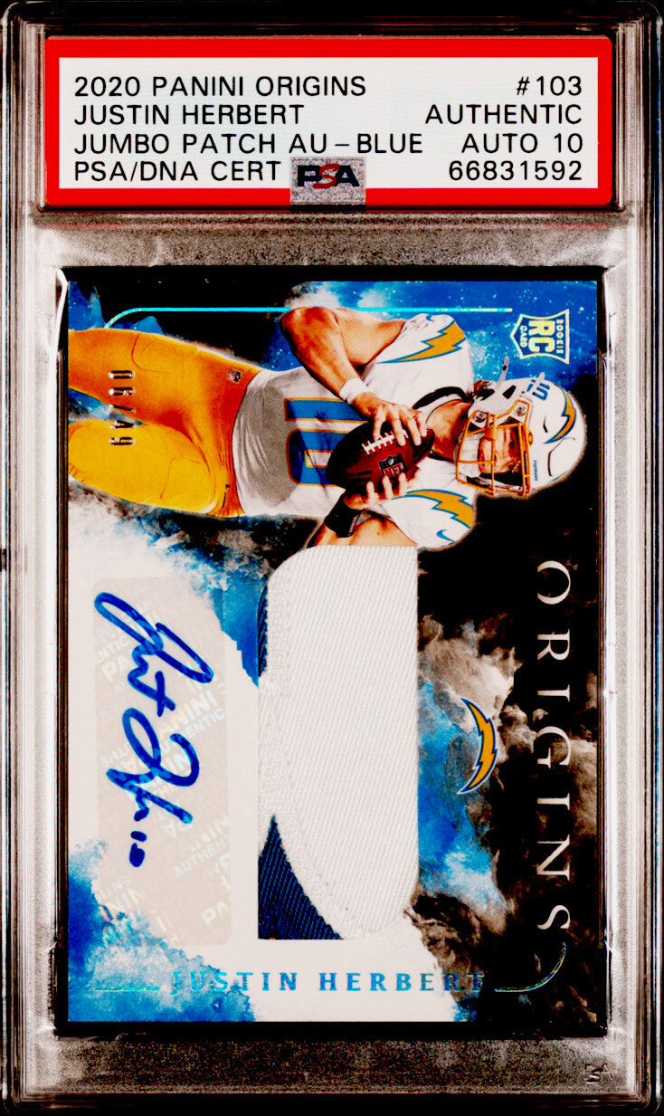 Justin Herbert Panini Origins #103 Jumbo Patch Autograph-Blue