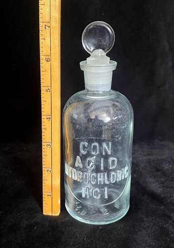 Vintage Wheaton Apotheker 7" Glas CON Säure Salzsäure HCI Flasche mit Stopfen