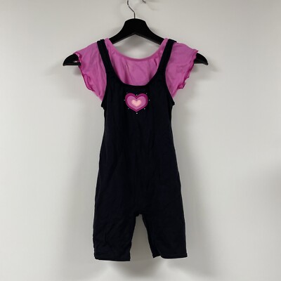 Gymnastics Leotard with Sleeves Girls Size M /Age 8-10 Preowned Pink Black Heart