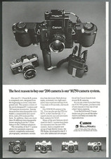 1971 CANON F-1 advertisement, Canon F-1 camera with accessories lenses print ad