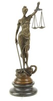 Bronzefigur Bronzeskulptur Deko Bronze Justitia Auf Steinsockel H 23,5 Cm