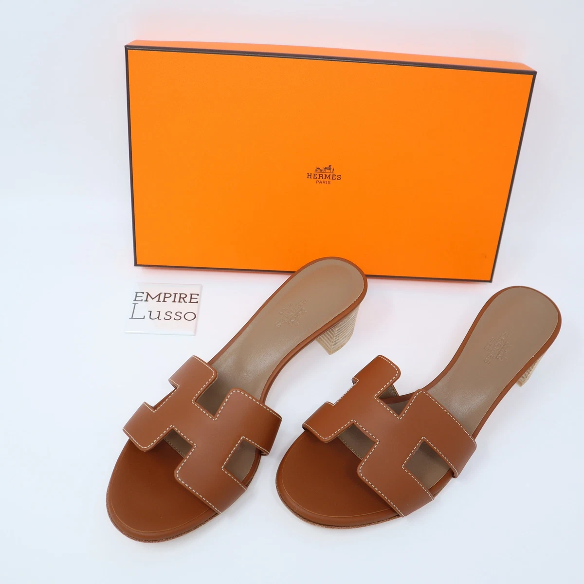 750 37 HERMES ORAN OASIS H SANDALEN ABSATZ KLASSISCH KALBSFELL GOLD BRAUN