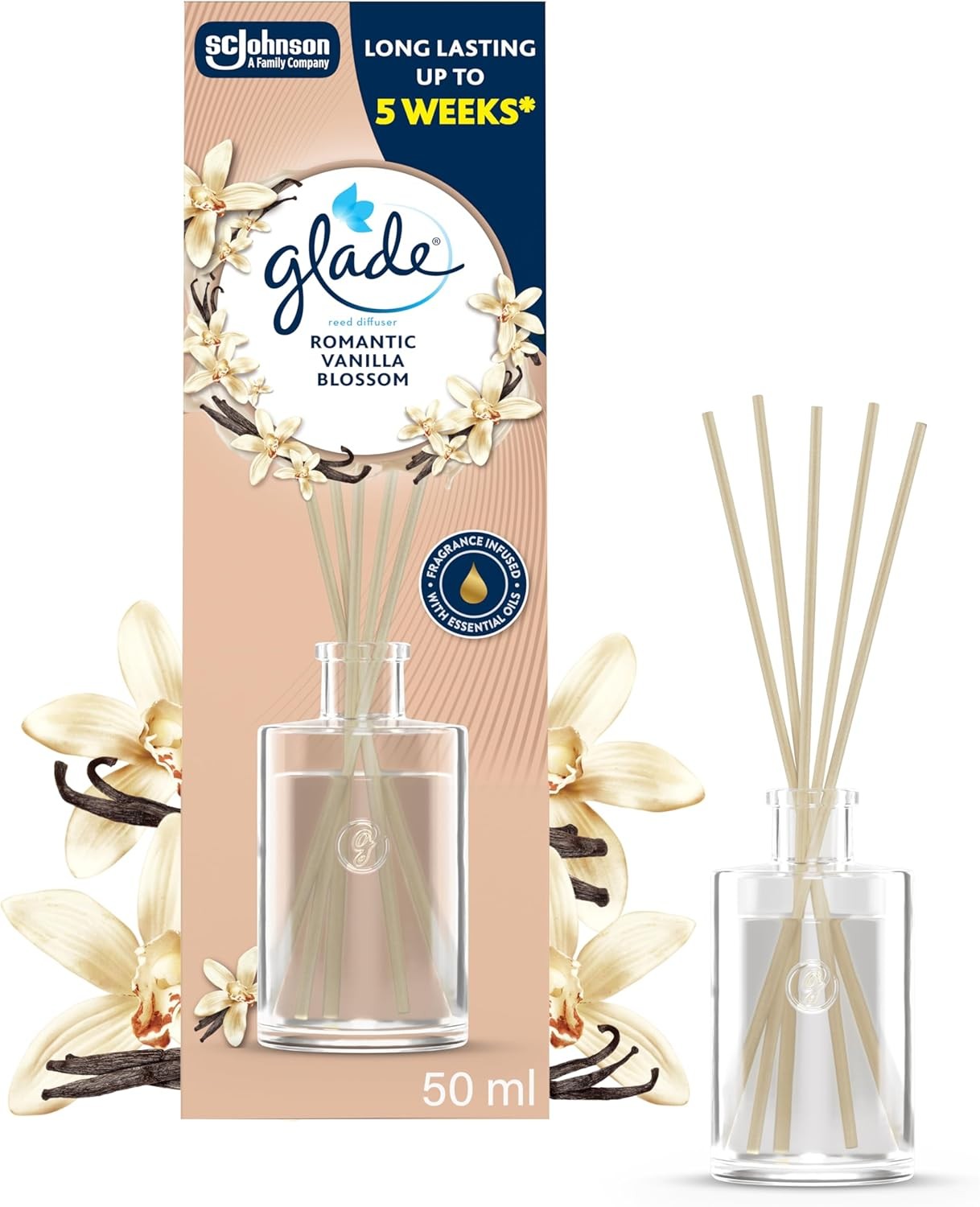 Glade Reed Diffuser, Home Fragrance Infused with Essential Oils, Room Air Fresh