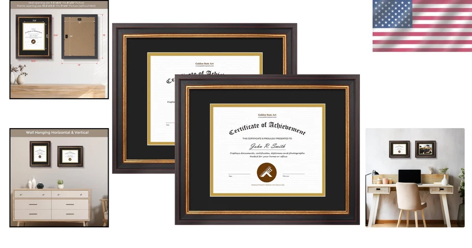 Marco de documentos Borgoña oro negro 11x14 8x10 diploma Foto 2 de 4