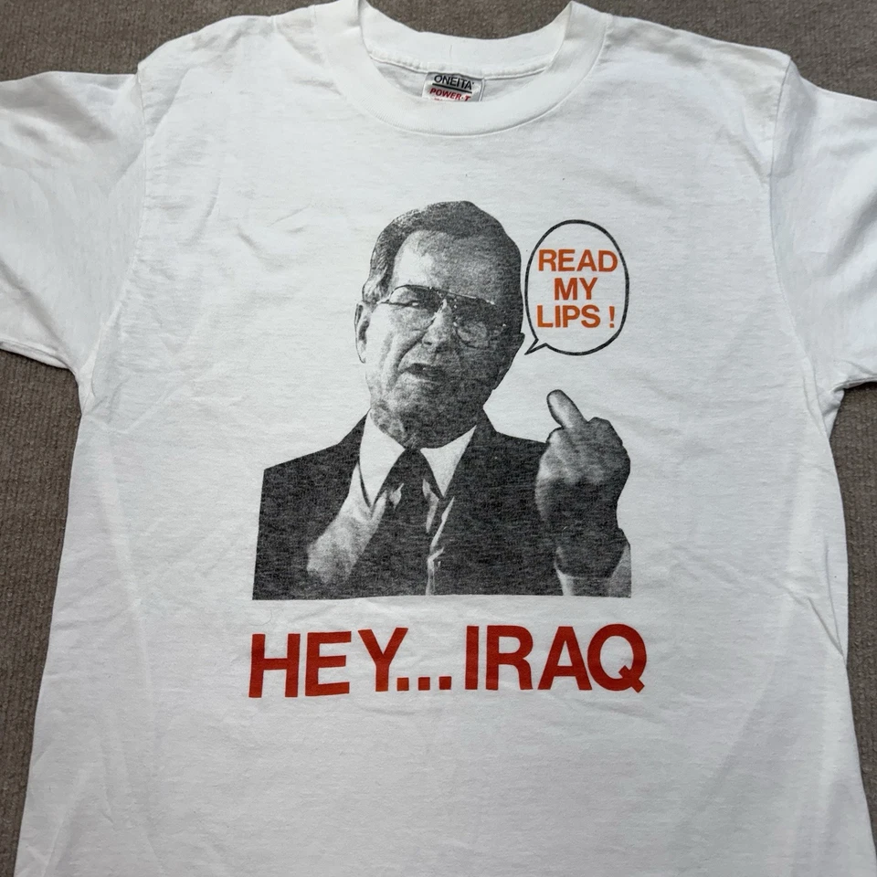 Camiseta De Colección George Bush Para Hombre L Años 90 Leer Mis Labios Política Humor Dedo Medio Foto 3 de 4
