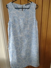 Marks & Spencer Collection Blue & White Linen Shift Dress - Size 8