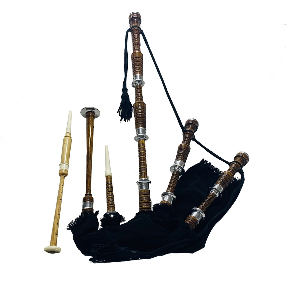 Great Highland Scottish Dudelsack Natural Finish Silver Mounts With Bag Tutorbook - Bild 4 von 4